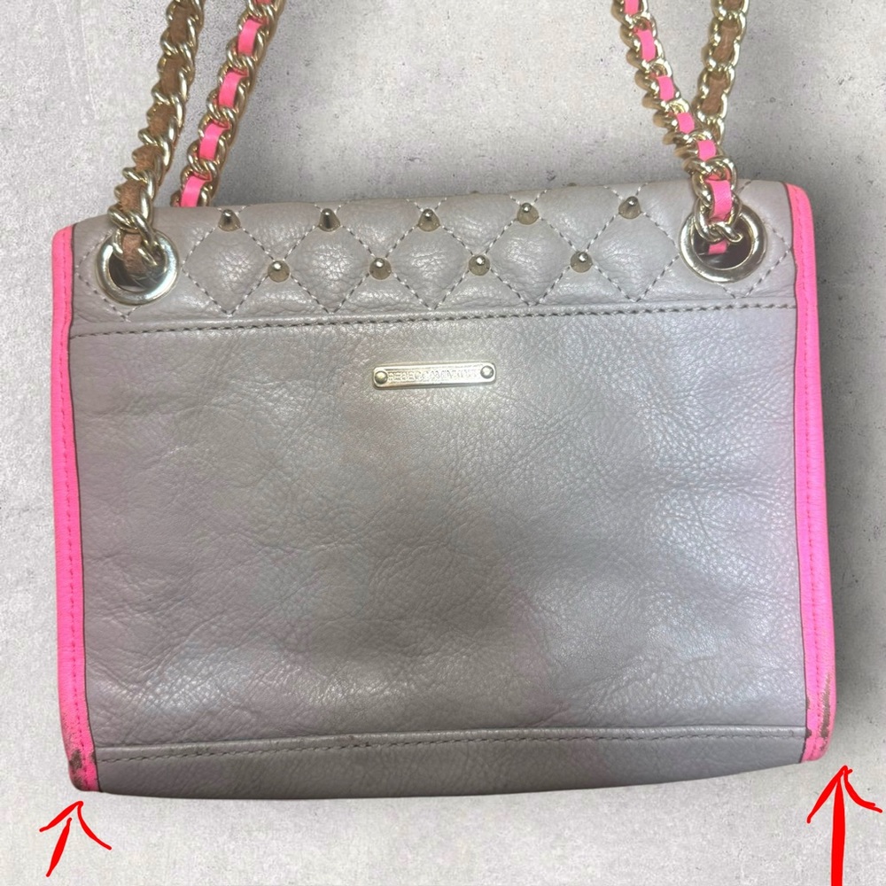 Rebecca Minkoff Affair Mini Studded Convertible Crossbody Bag Grey Neon Pink - Picture 6 of 15